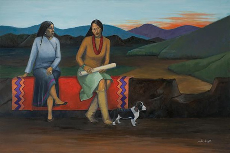 Painting of a two women with nature background